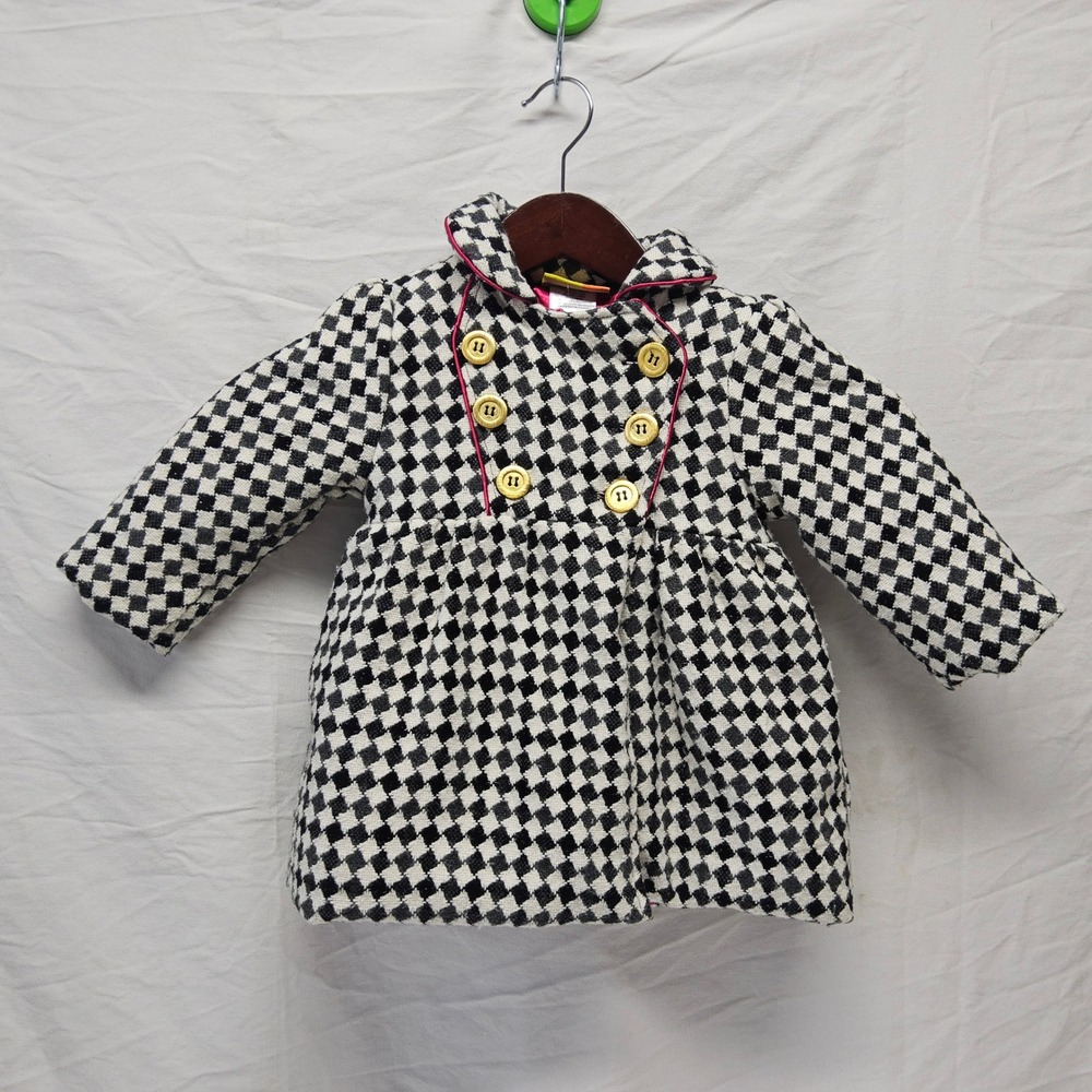 Penelope Mack Peacoat Toddler Girl 3T Black White Houndstooth Wool Blend Dressy